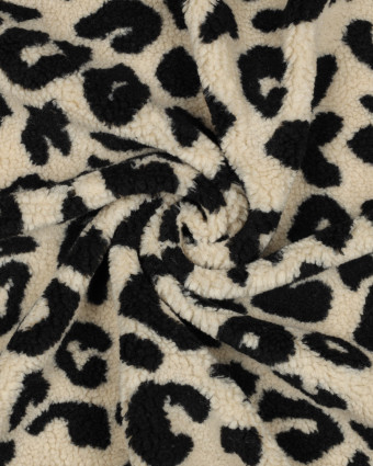 Tissu Mouton Sherpa Motif Léopard Beige et Noir - Mercerine