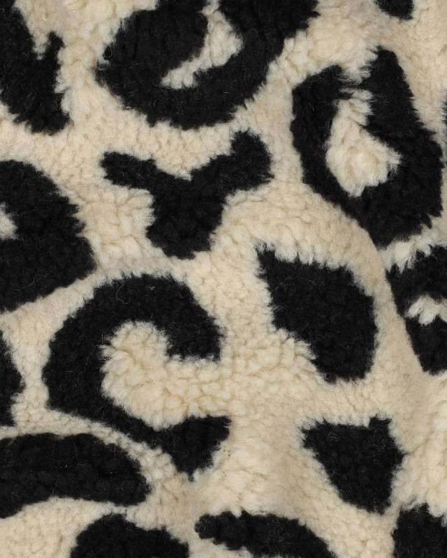 Tissu Mouton Sherpa Motif Léopard Beige et Noir - Mercerine