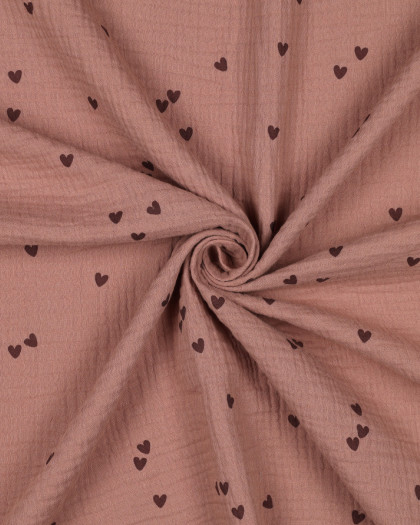 Tissu Double Gaze Petits Cœurs Cacao - Mercerine