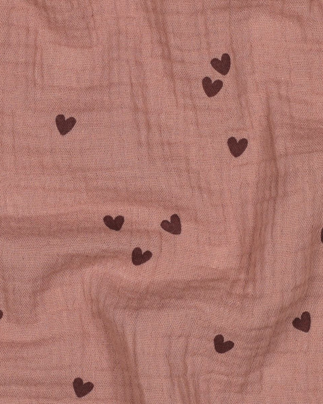 Tissu Double Gaze Petits Cœurs Cacao - Mercerine