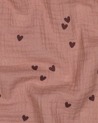 Tissu Double Gaze Petits Cœurs Cacao - Mercerine