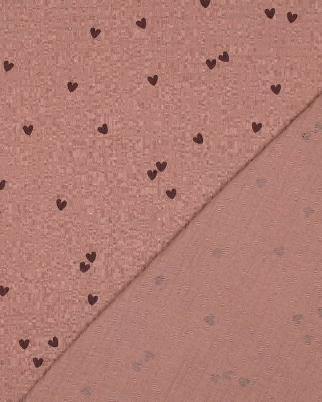 Tissu Double Gaze Petits Cœurs Cacao - Mercerine
