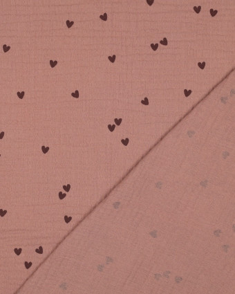 Tissu Double Gaze Petits Cœurs Cacao - Mercerine