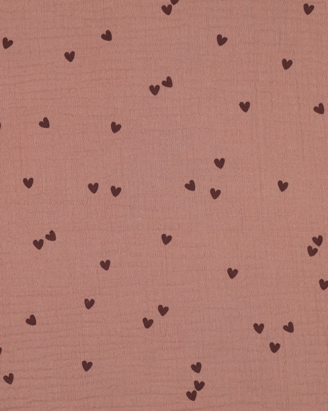 Tissu Double Gaze Petits Cœurs Cacao - Mercerine