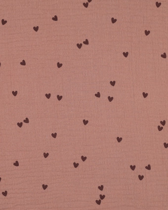 Tissu Double Gaze Petits Cœurs Cacao - Mercerine