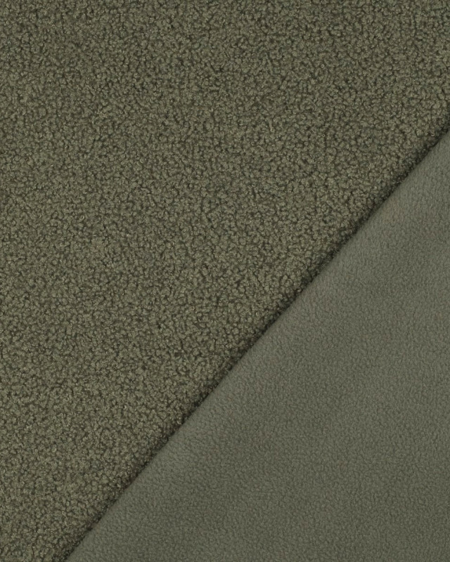Tissu Petite Bouclette Kaki Envers Polaire  - Mercerine