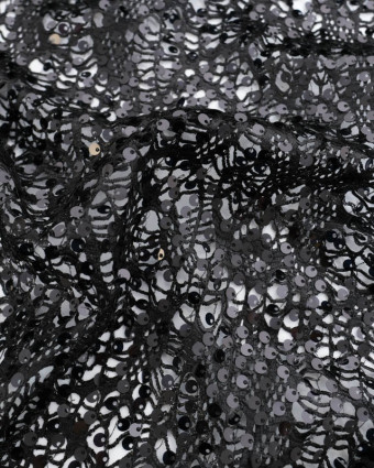 Tissu Dentelle Noir à Sequins  - Mercerine