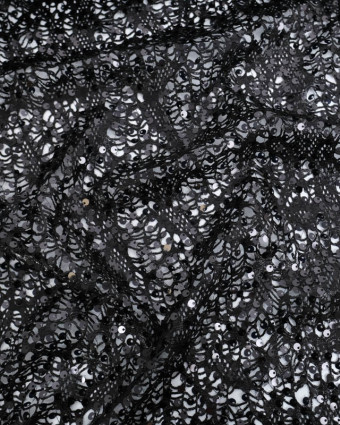 Tissu Dentelle Noir à Sequins  - Mercerine