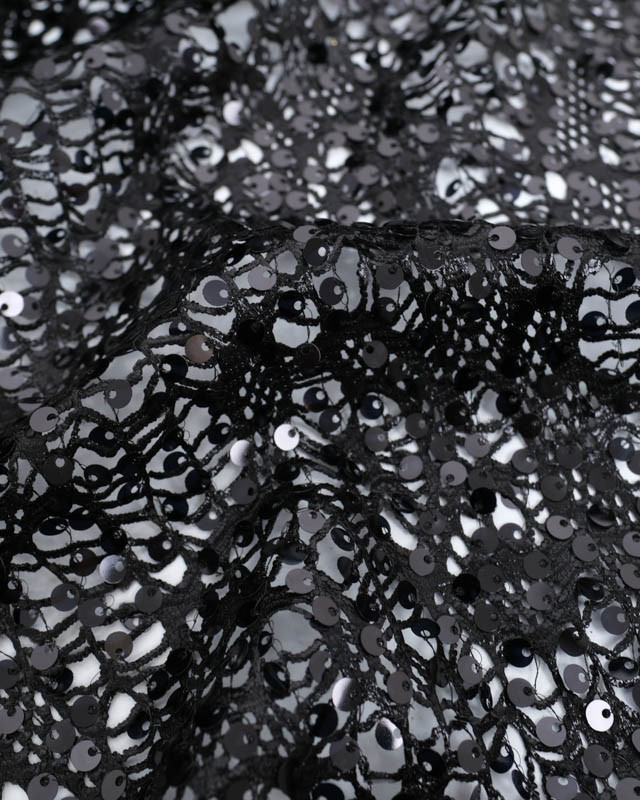 Tissu Dentelle Noir à Sequins  - Mercerine