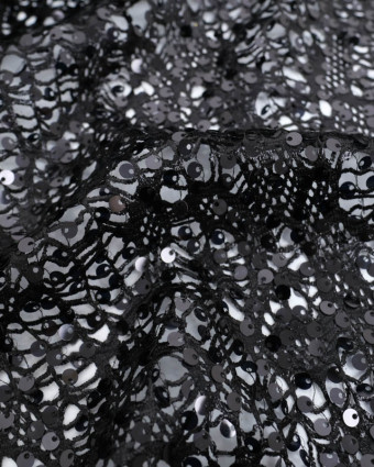 Tissu Dentelle Noir à Sequins  - Mercerine