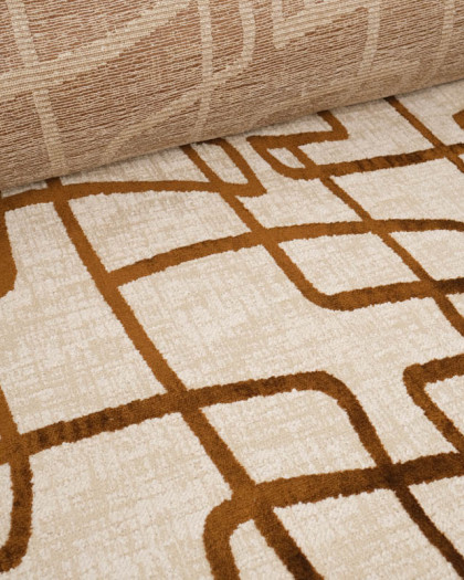 Tissu Jacquard Chenille Beige Motif Caramel - Mercerine