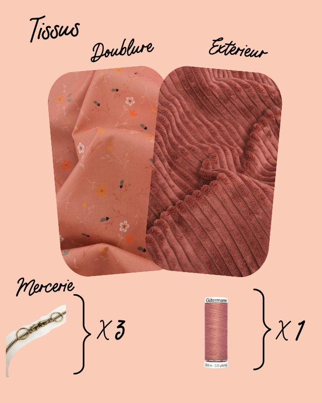Pack Couture Trio Trousses Velours Côtelé  Marsala - Mercerine
