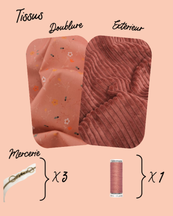 Pack Couture Trio Trousses Velours Côtelé  Marsala - Mercerine