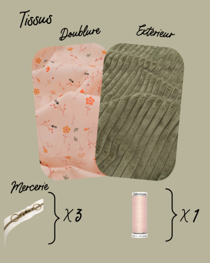 Pack Couture Trio Trousse Velours Côtelé - Olive - Mercerine