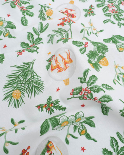 Tissu Percale Coton Esprit de Noël Fond Blanc - Mercerine