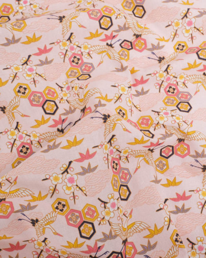 Tissu Percale de Coton Rose Clair Motif Japonisant - Mercerine