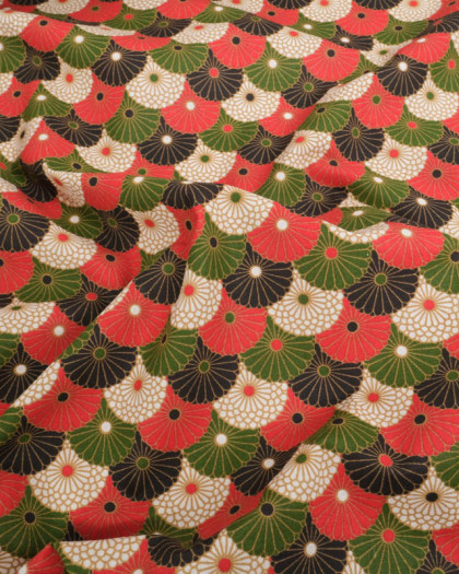 Tissu Coton Rouge et Vert Rosace - Mercerine