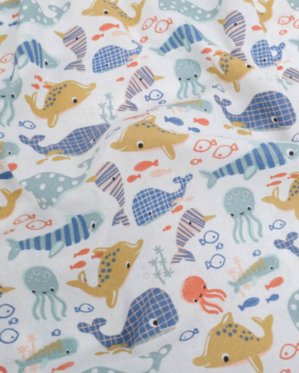 Tissu Coton Petits Animaux Marins - Mercerine