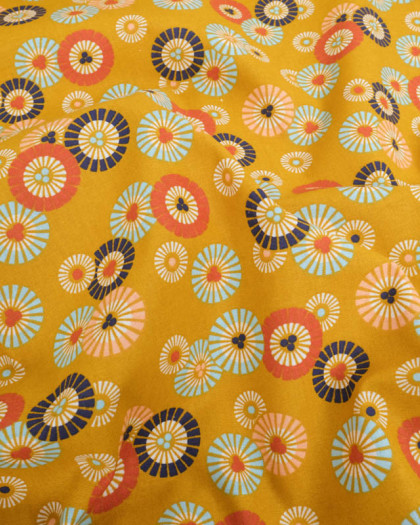 Tissu Coton Moutarde Soleil Japonisant - Mercerine