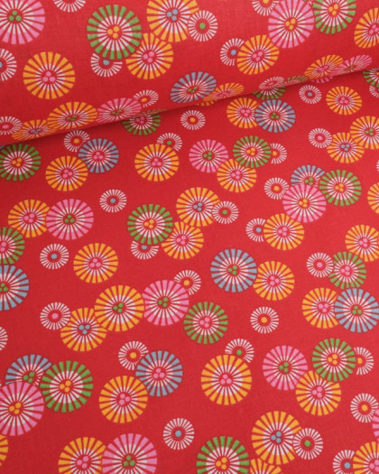 Tissu Coton Rouge Soleil Japonisant - Mercerine