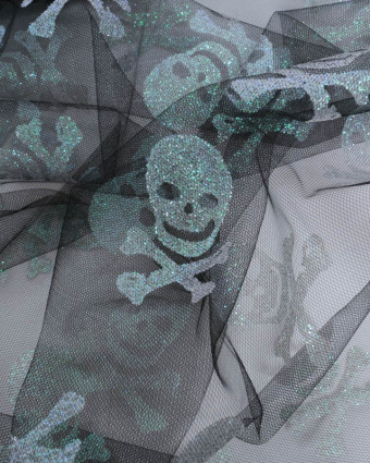 Tissu Halloween Tulle Têtes de Mort Pailletées - Mercerine