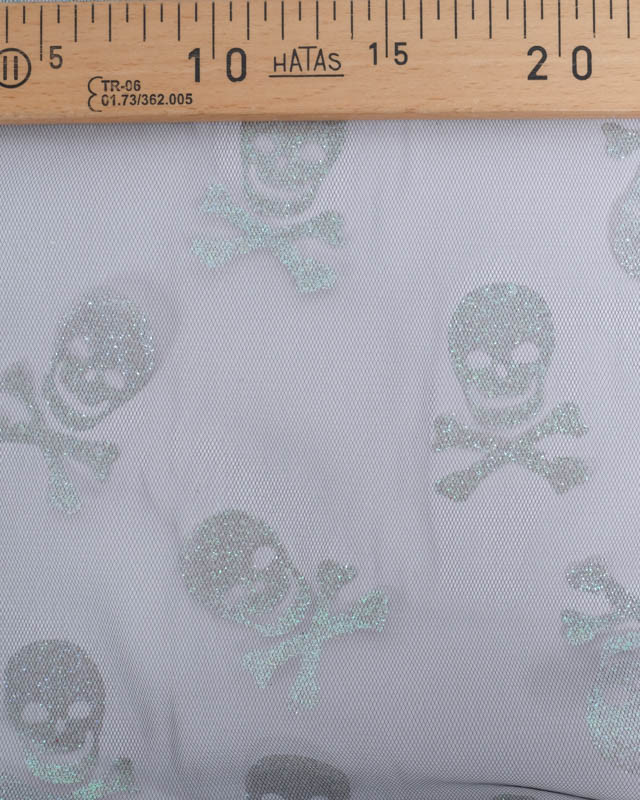 Tissu Halloween Tulle Têtes de Mort Pailletées - Mercerine