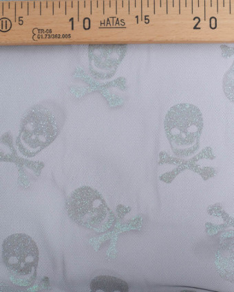 Tissu Halloween Tulle Têtes de Mort Pailletées - Mercerine