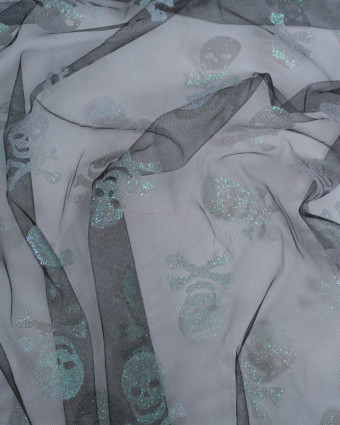 Tissu Halloween Tulle Têtes de Mort Pailletées - Mercerine