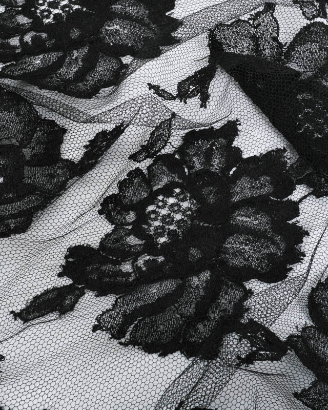 Dentelle Fabrication Française Noire Jolies Fleurs - Mercerine