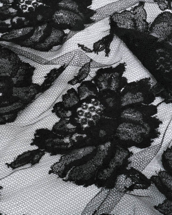 Dentelle Fabrication Française Noire Jolies Fleurs - Mercerine