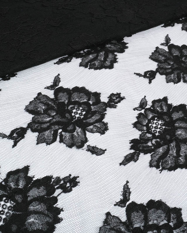 Dentelle Fabrication Française Noire Jolies Fleurs - Mercerine