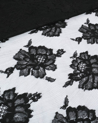 Dentelle Fabrication Française Noire Jolies Fleurs - Mercerine