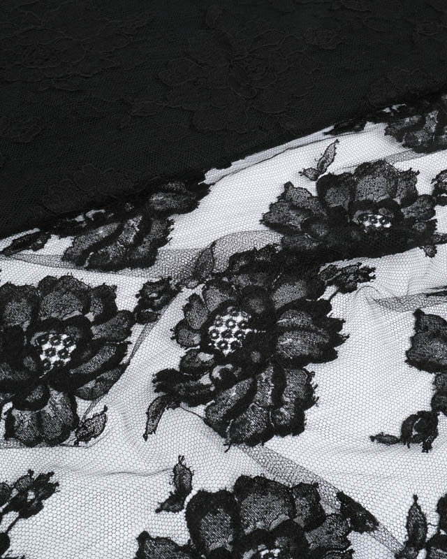 Dentelle Fabrication Française Noire Jolies Fleurs - Mercerine