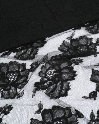 Dentelle Fabrication Française Noire Jolies Fleurs - Mercerine