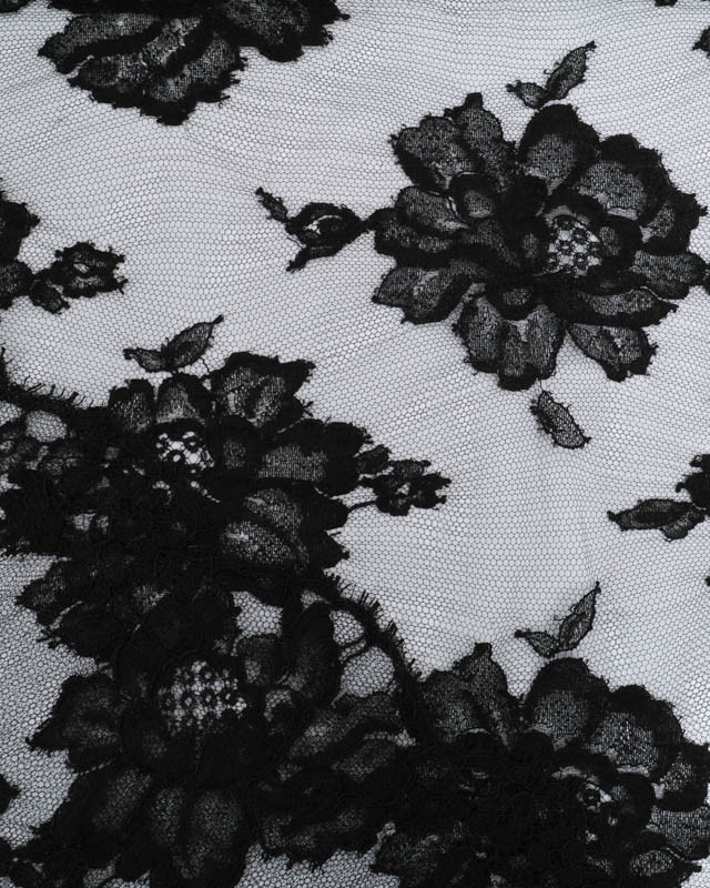 Dentelle Fabrication Française Noire Jolies Fleurs - Mercerine