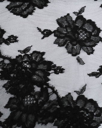Dentelle Fabrication Française Noire Jolies Fleurs - Mercerine