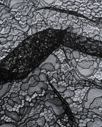 Dentelle Fabrication Française Noire Motif Floral - Mercerine