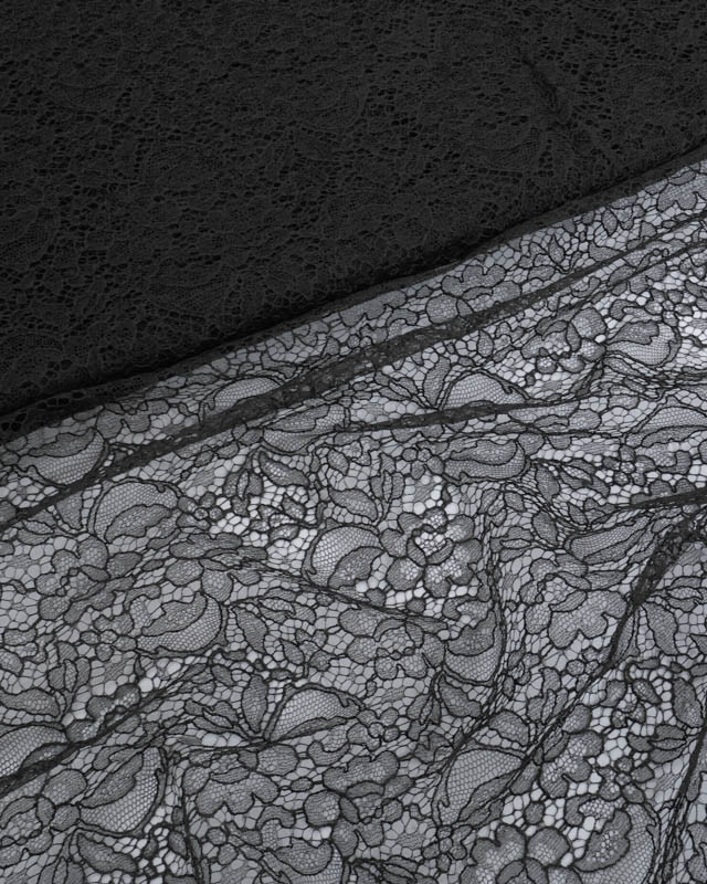 Dentelle Fabrication Française Noire Motif Floral - Mercerine