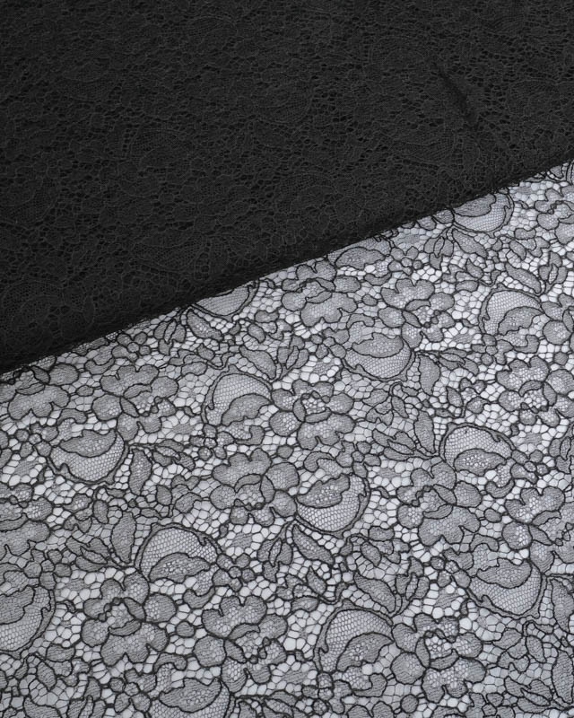 Dentelle Fabrication Française Noire Motif Floral - Mercerine