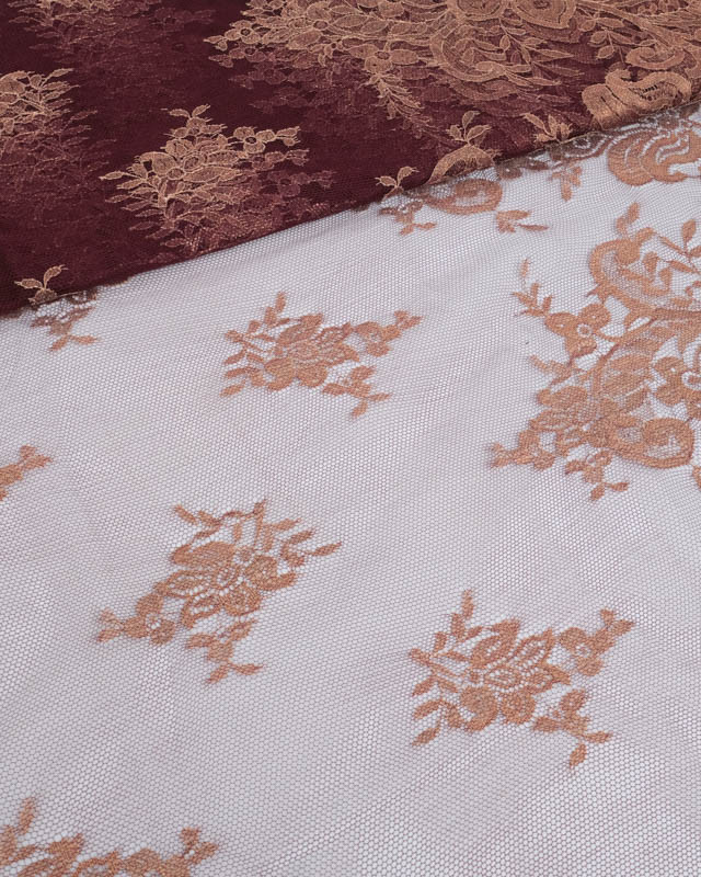 Dentelle Fabrication Française Bordeaux Motif Floral Bronze - Mercerine