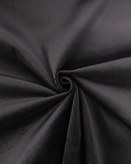 Tissu Velours Côtelé Stretch Noir - Mercerine