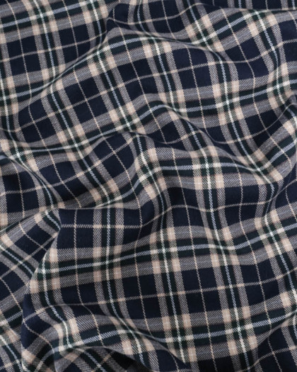 Tissu Tartan Ecossais Stretch Bleu Marine et Vert Sapin - Mercerine
