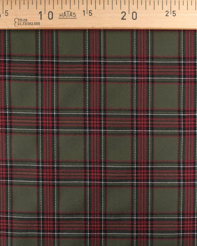 Tissu Tartan Ecossais Stretch Kaki et Rouge - Mercerine