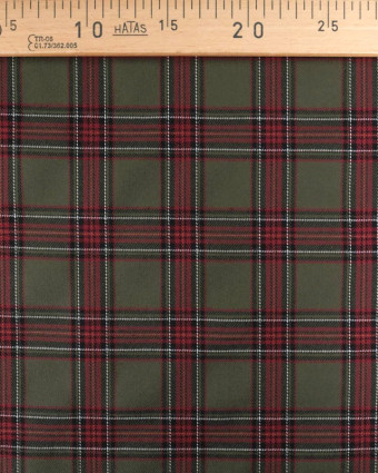 Tissu Tartan Ecossais Stretch Kaki et Rouge - Mercerine