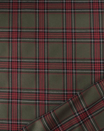 Tissu Tartan Ecossais Stretch Kaki et Rouge - Mercerine