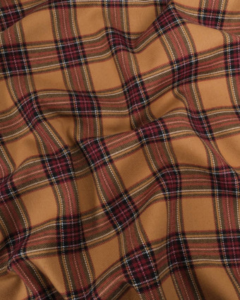 Tissu Tartan Ecossais Stretch Camel et Bordeaux - Mercerine
