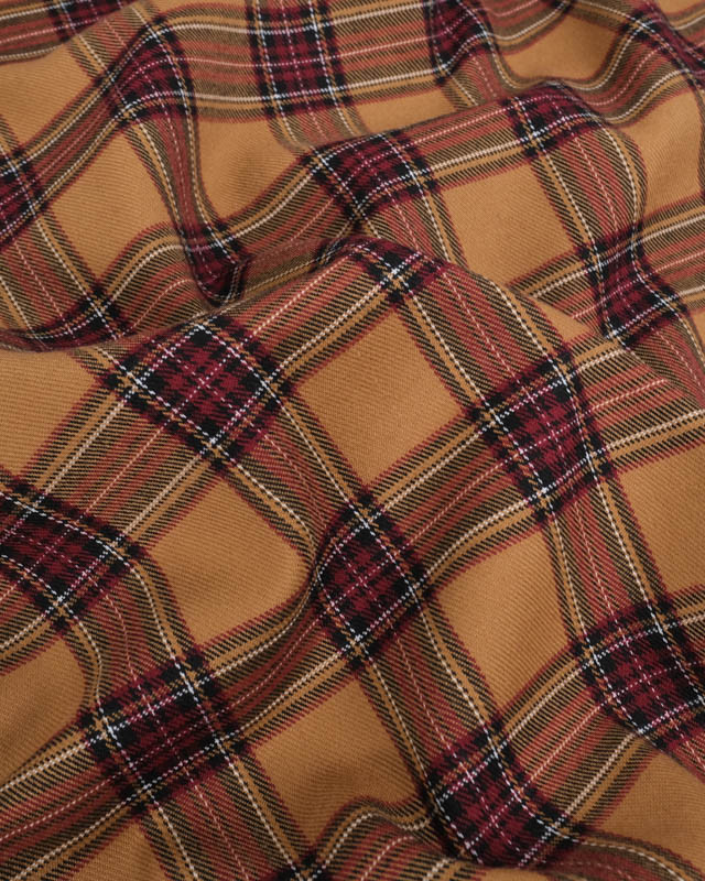 Tissu Tartan Ecossais Stretch Camel et Bordeaux - Mercerine
