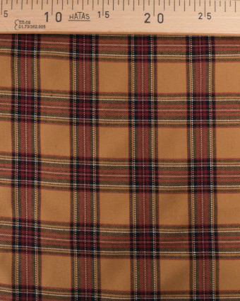 Tissu Tartan Ecossais Stretch Camel et Bordeaux - Mercerine