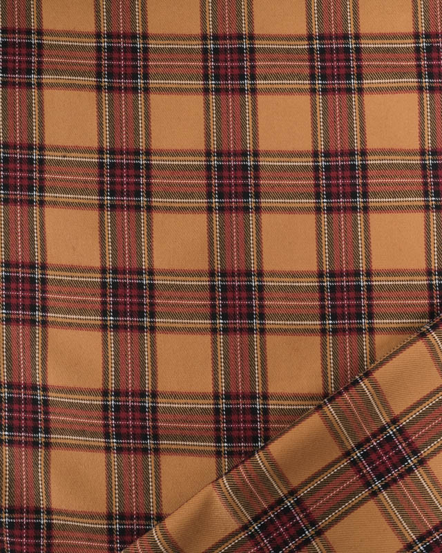 Tissu Tartan Ecossais Stretch Camel et Bordeaux - Mercerine
