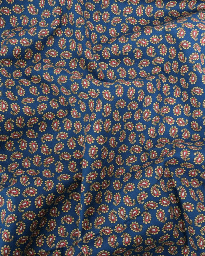 Popeline de Coton Imprimée Paisley Bleu - Mercerine
